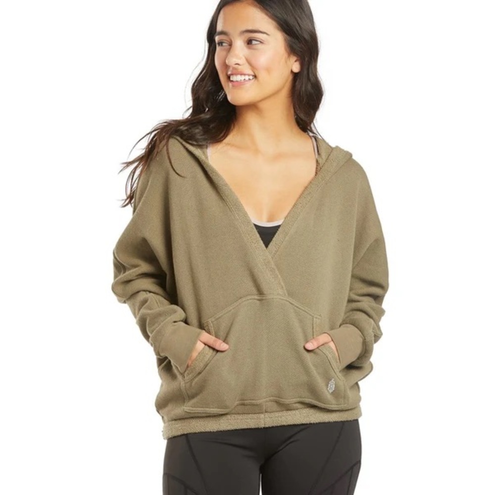 FP Movement Olive Green Terry Faux Wrap Reyes Hoodie Size M